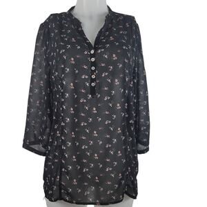 H & M Mama Black Mini Floral Women's Maternity Work Business Blouse L